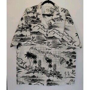 Men's Size XXL Made in Hawaii 100% Cotton Black/White Hawaiian Tiki Luau Shirt